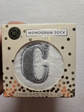 Expressions White Monogram Sock with Silver 'C' Accent